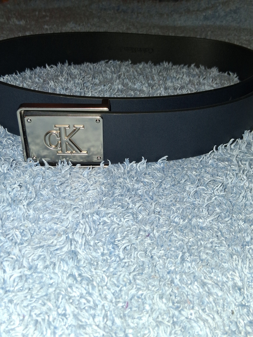 Calvin Klein Men’s Black Logo Plaque Belt